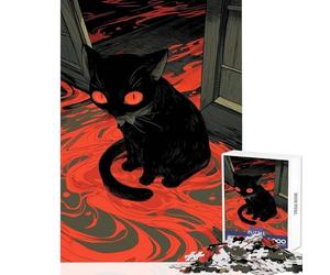 Puzzle de 1000 pièces pour Adolescents Chat Sombre et atypique Décoration intérieure Jouet Cadeau de Noël Secret Jeu éducatif Stimule Le Cerveau Dimensions 38x26cm