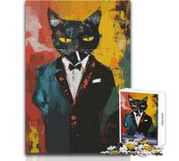 Puzzle de 1000 pièces pour Adolescents:Chat sophistiqué fumant Une Cigarette - Idéal pour Un Moment de détente et de Calme - Dimensions:38x26cm