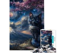 Puzzle de 1000 pièces pour Adolescents Chat sous Les cerisiers en Fleurs Ciel Nocturne Puzzle pour Adultes Jeux relaxants améliore la mémoire idéal comme Cadeau pour Toute la Famille (38x52cm)