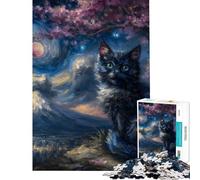 Puzzle de 1000 pièces pour Adolescents Chat sous Les cerisiers en Fleurs Ciel Nocturne Puzzle pour Adultes Jeu de réflexion Cadeau pour Femmes activités Amusantes à la Maison (Taille 50x75cm)