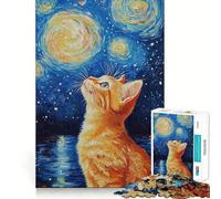 Puzzle de 1000 pièces pour Adolescents Chat sous Un Ciel étoilé Jeu de logique aux Contours Nets Cadeau d'anniversaire Artistique (38x52cm)