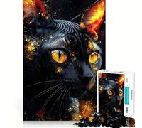Puzzle de 1000 pièces pour Adolescents Chat Sphynx Noir aux Yeux dorés,Finitions impeccables,Jeu de logique,Moment de détente et de Divertissement,Cadeau Artistique de Noël (38x52cm)