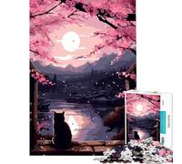 Puzzle de 1000 pièces pour Adolescents Chat Style Zen Japonais Pixel Art Jeu éducatif Cadeau d'anniversaire pour Toute la Famille (75x50cm)