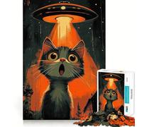 Puzzle de 1000 pièces pour Adolescents Chat ﹨u OVNI Jeu serré Concentration Loisirs Amusants Décoration Murale de Noël (50x75cm)