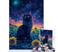 Puzzle de 1000 pièces pour Adolescents Chat Van Gogh Jeu Anti-Stress Idée Cadeau Jeu éducatif avec Poster et fiche de Questions Assortis Dimensions 38x52cm