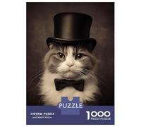 Puzzle de 1000 pièces pour adolescents - Chat vintage Tophat - Nœud papillon - Pour adultes - Assemblage manuel - Pour anniversaire, Noël - 52 x 38 cm - 1000 pièces