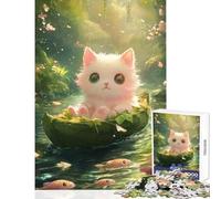 Puzzle de 1000 pièces pour Adolescents Chaton Blanc dans Une Barque en Feuilles Jeu éducatif Idée Cadeau et Jouet Relaxant Stimule Le Cerveau Dimensions 50x75cm
