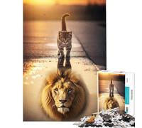 Puzzle de 1000 pièces pour Adolescents : Chaton et Lion Reflet Jeu Difficile et Stimulant d'analyse et de logique À partir de 14 Ans (38x52cm)