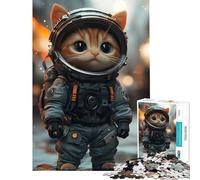 Puzzle de 1000 pièces pour Adolescents Chaton Mignon Astronaute Jeu Pratique et Stimulant Cadeau d'anniversaire Décoration intérieure (Dimensions 38x26cm)