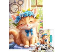 Puzzle de 1000 pièces pour Adolescents Chaton Mignon avec Couronne de Fleurs Stimule Le Cerveau et Offre Un Jeu éducatif Amusant pour Toute la Famille 14 Ans et Plus 50x75cm