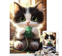 Puzzle de 1000 pièces pour Adolescents Chaton Mignon avec pelote de Laine Décoration Murale pour Toute la Famille Jeu Parent-Enfant Dimensions 50x75cm