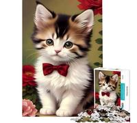 Puzzle de 1000 pièces pour Adolescents Chaton Mignon Portant Un nœud Papillon Jeu Familial addictif Jouet pour cultiver la Patience Cadeau Amusant Niveau de difficulté Difficile (Dimensions 38x52cm)