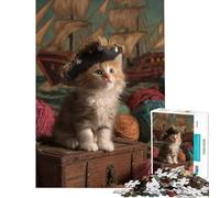 Puzzle de 1000 pièces pour Adolescents Chaton Pirate sur Coffre au trésor Jeu éducatif et intellectuel pour Les Amateurs de Jeux Une véritable œuvre d'art (50x75cm)
