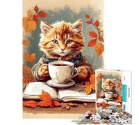 Puzzle de 1000 pièces pour Adolescents Chaton prenant Un café Jeu Difficile et Stimulant idéal pour Les familles à partir de 14 Ans (38x26cm)