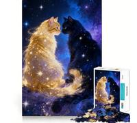 Puzzle de 1000 pièces pour Adolescents Chats Célestes ︰ Golden and Midnight Art Clean Cut Logic Puzzle Jeu de détente Cadeau d'anniversaire Artistique (38x26cm)