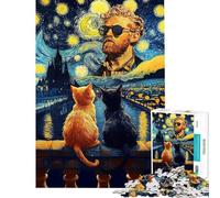 Puzzle de 1000 pièces pour Adolescents Chats de la Nuit étoilée inspiré de l'œuvre de Vincent Van Gogh Puzzle pour Adultes Jeu Amusant et Stimulant à réaliser en Famille (50x75cm)