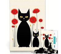Puzzle de 1000 pièces pour Adolescents Chats et Fleurs Rouges Jeu d'art sans Couture pour la Concentration et Le Bien-être Mental Cadeau de Noël idéal pour se détendre (50x75cm)