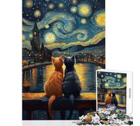 Puzzle de 1000 pièces pour Adolescents Chats sous la Nuit étoilée » Jeu Manuel décoration Parfaite Jouet éducatif pour développer la motricité Fine et Le Cerveau (38x26cm)