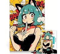 Puzzle de 1000 pièces pour Adolescents Chatte Mangeant des Nouilles Ramen Jeu d'adresse Amusant et Stimulant Loisirs Décoration de Noël pour la Maison (50x75cm)