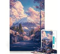 Puzzle de 1000 pièces pour Adolescents Chemin des cerisiers en Fleurs vers Le Mont Fuji Jeu d'ajustement précis Activité cérébrale Intelligente Moment de détente Idée Cadeau d'anniversaire (50x75cm)