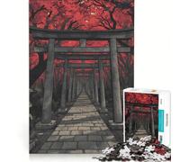 Puzzle de 1000 pièces pour Adolescents Chemin des Portes Torii dans la forêt Rouge Jeu Impossible Interaction Parent-Enfant Cadeau de Jeu Stimulant 38x26cm