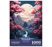 Puzzle De 1000 Pièces pour Adolescents Cherry Blossom Valley with Full Moon Puzzles pour Adolescents Jeux De Détente Difficulté Difficile Cadeaux pour Les Amis Et La Famille 70x50cm/1000pcs