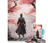 Puzzle de 1000 pièces pour Adolescents Cherry Samurai Warrior Ink Seamless Fit Art Jeu de Concentration mentale Temps de Repos et de Loisirs Cadeau de Noël (38x26cm)