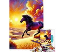 Puzzle de 1000 pièces pour adolescents Cheval galopant dans le désert au coucher du soleil Un puzzle difficile et stimulant une véritable œuvre d'art Jeu amusant adapté aux personnes de 14 ans et plus