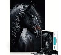Puzzle de 1000 pièces pour Adolescents Cheval Noir à la crinière Blanche,découpe précise,Jeu Stimulant,Moment de détente,activité créative pour Noël (38x26cm)