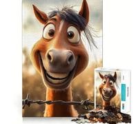 Puzzle de 1000 pièces pour Adolescents Cheval Souriant derrière des barbelés,Jeu d'assemblage précis,défi Mental,Jouet pour se détendre et s'amuser,scène de Noël (38x26cm)