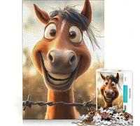 Puzzle de 1000 pièces pour Adolescents Cheval Souriant derrière des barbelés, Jeu éducatif, activité Amusante à la Maison, idéal comme Cadeau 50x75cm