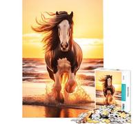 Puzzle de 1000 pièces pour Adolescents Cheval sur la Plage au Coucher du Soleil Difficile et Stimulant Une véritable œuvre d'art Jeu Amusant adapté aux Personnes de 14 Ans et Plus 38x26cm