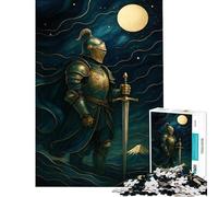 Puzzle de 1000 pièces pour Adolescents Chevalier en Armure au Clair de Lune Jeu Manuel et éducatif Cadeau de Noël Secret Passe-Temps idéal Pendant Les Vacances à la Maison (Dimensions 38x52cm)