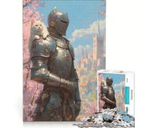 Puzzle de 1000 pièces pour Adolescents Chevalier et Chat dans Une cité médiévale Jeux de société pour s'amuser en Famille Collection d'artistes Beaux-Arts 38x52cm