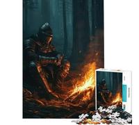 Puzzle de 1000 pièces pour Adolescents Chevalier se reposant Autour d'un feu de Camp Jeu éducatif Casse-tête décoration Murale Cadeau de Père Noël Secret (Taille 50x75cm)
