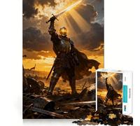 Puzzle de 1000 pièces pour Adolescents Chevalier triomphant avec épée sur Champ de Bataille, découpe Nette, Jeu cognitif, Cadeau pour des Moments de Calme, décoration de Noël (38x26cm)