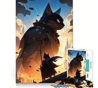 Puzzle de 1000 pièces pour Adolescents Chevaliers Chats ︰ Guerriers Félins Fantastiques Jeu d'assemblage précis Défi Mental Jouet Moment de détente et de Divertissement Scène de Noël (38x52cm)