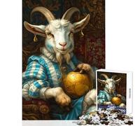 Puzzle de 1000 pièces pour Adolescents Chèvre Royale avec Ballon de Football doré Jeu éducatif pour Les Anniversaires Comprend Un Poster et Une fiche de Questions-réponses Assortis