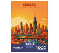 Puzzle De 1000 Pièces pour Adolescents Chicago Skyline at Sunset Puzzle Anti-Stress, Décoration Murale pour Anniversaire, Noël 52x38cm/1000pcs
