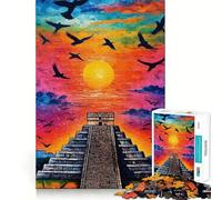 Puzzle de 1000 pièces pour Adolescents Chichén Itzá Pyramide Coucher de Soleil,Jeu d'art sans Couture pour la Concentration mentale,Temps de détente et de Loisirs,Cadeau de Noël (50x75cm)