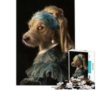 Puzzle de 1000 pièces pour Adolescents Chien à la Boucle d'oreille en Perle Activités Amusantes à la Maison Décoration Parfaite Jeu de réflexion pour Les 14 Ans et Plus 38x26cm