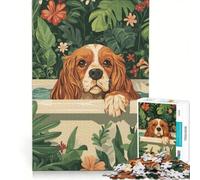 Puzzle de 1000 pièces pour Adolescents Chien Cavalier King Charles dans Une Baignoire Jeu Manuel idéal pour s'occuper Pendant Les Vacances avec Poster et fiche de Questions Assortis 50x75cm