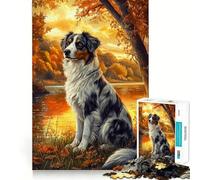 Puzzle de 1000 pièces pour Adolescents Chien d'automne au Bord de la rivière Jeu créatif et Relaxant Cadeau Artistique de Noël (38x52cm)