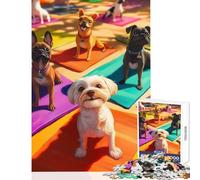 Puzzle de 1000 pièces pour Adolescents Chiens Faisant du Yoga Jeu éducatif pour Un Anniversaire Comprend Une Affiche et Une fiche de Questions-réponses Assorties Dimensions 38x26cm