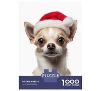 Puzzle De 1000 Pièces pour Adolescents Chihuahua Dog with Santa Hat Portrait Puzzle Anti-Stress, Amusant Et Original, Cadeau Unique pour Un Anniversaire Ou Noël 52x38cm/1000pcs