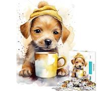 Puzzle de 1000 pièces pour Adolescents Chiot à l'heure du café Difficile et Stimulant Décoration Parfaite Jeu éducatif à partir de 14 Ans (50x75cm)