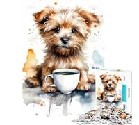 Puzzle de 1000 pièces pour Adolescents Chiot à l'heure du café Jeu Pratique et éducatif Idée Cadeau Défi Stimulant (Dimensions 38x26cm)