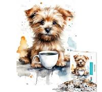 Puzzle de 1000 pièces pour Adolescents Chiot à l'heure du café Jouet éducatif et ludique Découpe de précision Cadeau Artistique (Dimensions 75x50cm)