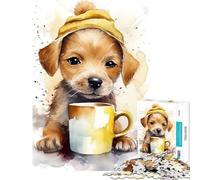 Puzzle de 1000 pièces pour Adolescents Chiot à l'heure du café Un défi Difficile à relever Jouet à Monter soi-même à partir de 14 Ans (38x26cm)