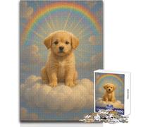 Puzzle de 1000 pièces pour Adolescents:Chiot Golden Retriever sur Un Nuage avec Arc-en-Ciel, Casse-tête, Jeu Familial, décoration, idée Cadeau Dimensions:50x75cm.